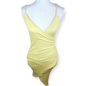 MAY PINK YELLOW RUCHED BODYCON DRESS SZ.S/M EUC